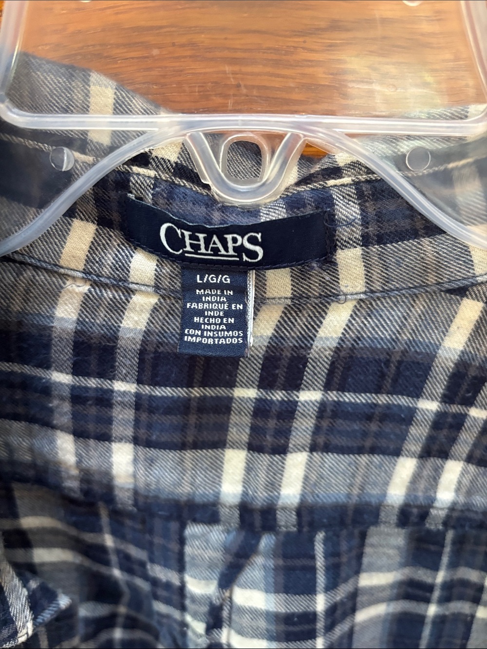 Chaps Navy and White Plaid Button-Down Shirt - Picture 2 of 2